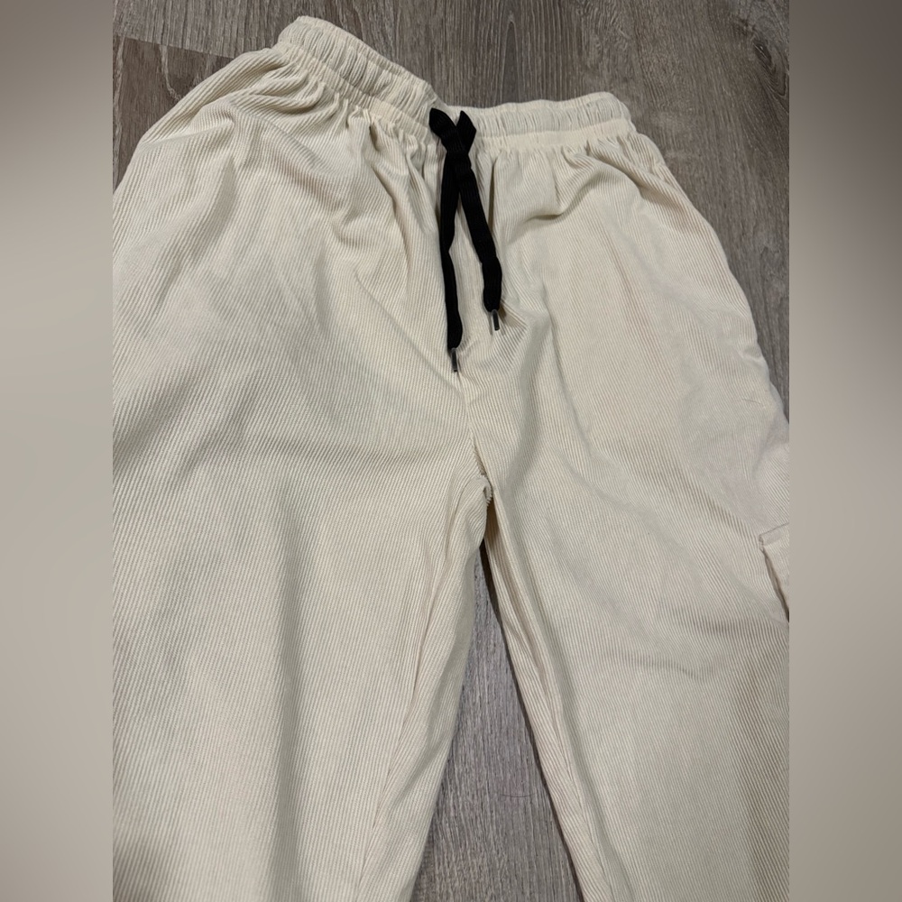 Huck Beige Corduroy Cargo Lounge Pants | Drawstring | Casual Utility Style - Picture 5 of 10